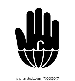 Umbrella hand palm up logo icon. Simple illustration of umbrella hand palm down vector illustration for print or web design.