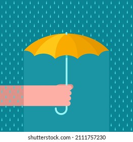 Umbrella in hand - rain protection. Metaphor of business safety and financial security. Vector illustration