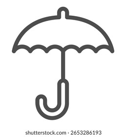Umbrella with handle line icon, spring season concept. Vector graphics. Parasol with hook for hand, weather sign on white background, outline style icon for mobile or web design