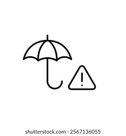 Umbrella and hazard alert. Heavy rains and flood warning, natural disasters notification. Emergency weather note. Pixel perfect vector icon