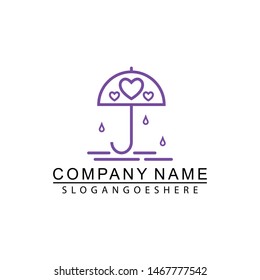 Umbrella with hearts logo template vector icon illustration design