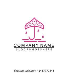 Umbrella with hearts logo template vector icon illustration design