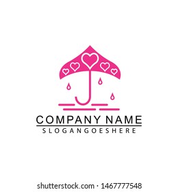 Umbrella with hearts logo template vector icon illustration design