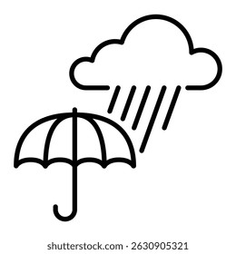 Umbrella with heavy rain icon, representing stormy weather and protection. 
