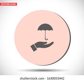 umbrella in his hand icon , lorem ipsum Flat design