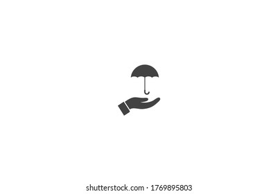 paraguas en su icono de mano, lorem ipsum Diseño plano