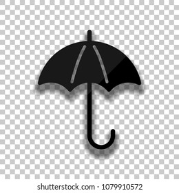 umbrella icon. Black glass icon with soft shadow on transparent background