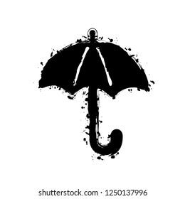 umbrella icon. Black ink with splashes on white background