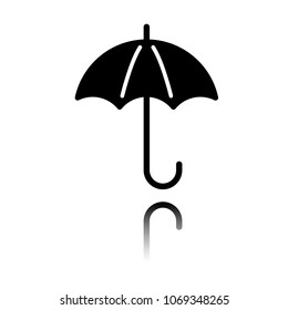 umbrella icon. Black icon with mirror reflection on white background