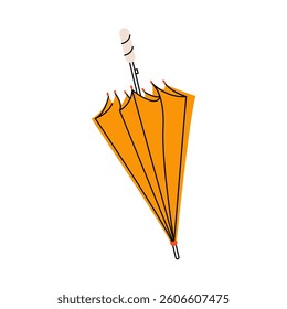 Umbrella icon. Cartoon rain protection umbrella accessory with handle, flat colored dome parasol, weather waterproof canopy. Vector isolated illustration.