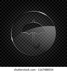 umbrella icon. Icon in circle glass bubble on dark transparent grid. Glass style