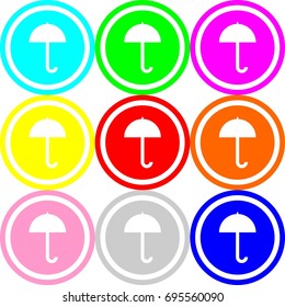 Umbrella icon , circle sign design with different colors