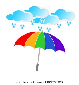 
Umbrella icon with cloud and rain. Rain protection symbol. Flat design style.