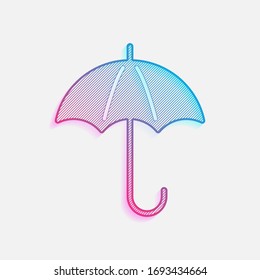 umbrella icon. Colored logo with diagonal lines and blue-red gradient. Neon graphic, light effect