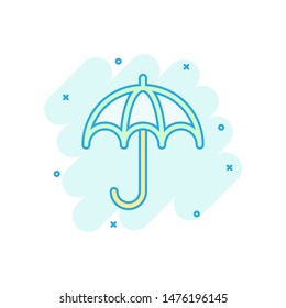 Umbrella icon in comic style. Parasol vector cartoon illustration on white isolated background. Umbel business concept splash effect.