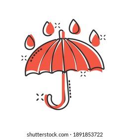 Umbrella icon in comic style. Parasol cartoon vector illustration on white isolated background. Canopy splash effect business concept.