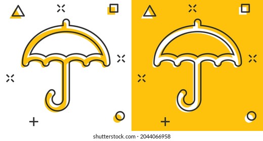 Umbrella icon in comic style. Parasol cartoon vector illustration on white isolated background. Canopy splash effect business concept.