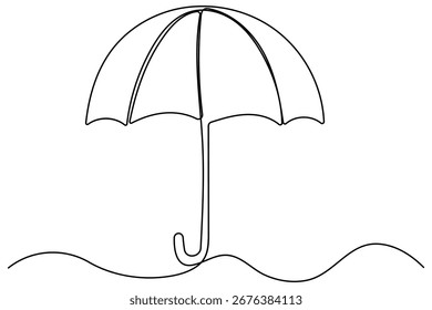 Regenschirm Symbol durchgehende einzeilige Zeichnung minimalistischen Stil Sommer Urlaub Umriss Vektorgrafik
