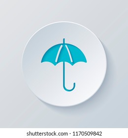 umbrella icon. Cut circle with gray and blue layers. Paper style