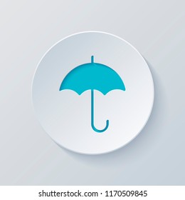 umbrella icon. Cut circle with gray and blue layers. Paper style