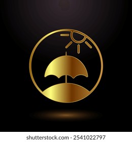 Umbrella icon design illustration in gold color style