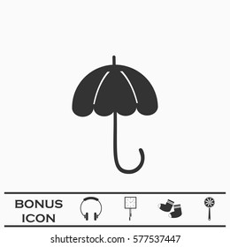 Umbrella icon flat. Black pictogram on white background. Vector illustration symbol and bonus button
