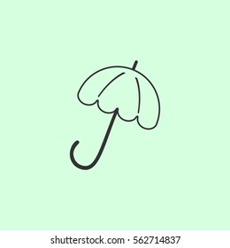 Umbrella icon flat. Grey vector symbol on green background