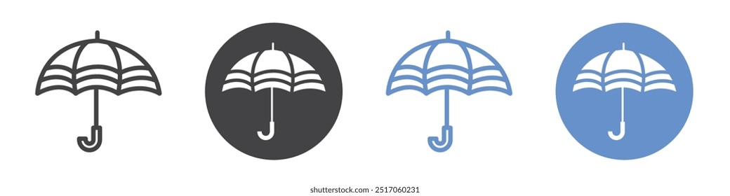 Conjunto de símbolos de linha plana do ícone de guarda-chuva.