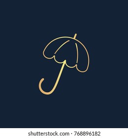 Umbrella icon flat. Simple gold pictogram on dark background. Vector illustration symbol