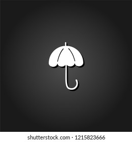 Umbrella icon flat. Simple White pictogram on black background with shadow. Vector illustration symbol