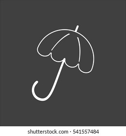 Umbrella icon flat. Vector white illustration isolated on black background. Flat symbol