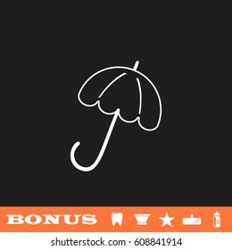 Umbrella icon flat. White pictogram on black background. Vector illustration symbol and bonus button tooth, vase, star, mirror, bottle