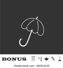 Umbrella icon flat. White pictogram on black background. Vector illustration symbol and bonus icons