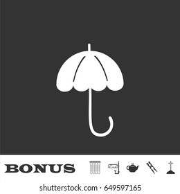 Umbrella icon flat. White pictogram on black background. Vector illustration symbol and bonus icons