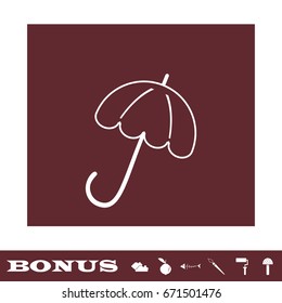 Umbrella icon flat. White pictogram on brown background. Vector illustration symbol and bonus icons