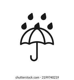 Umbrella icon, fragile box and keep away from water warning vector symbol. Package parcel logistics and delivery shipping, umbrella and rain drops sign