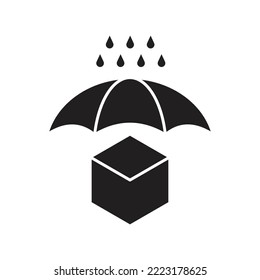 Umbrella icon, fragile box and keep away from water warning vector symbol. Package parcel logistics and delivery shipping, vector illustration
