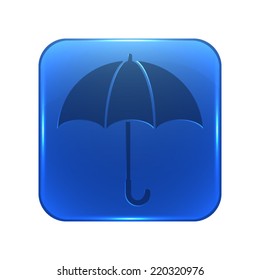 Umbrella icon - glossy blue button