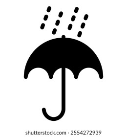 Umbrella icon in glyph style. Umbrella and drizzling rain icon