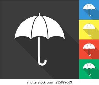 umbrella icon - gray and colored (blue, yellow, red, green) vector illustration with long shadow