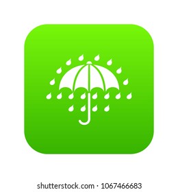 Umbrella icon green vector isolated on white background