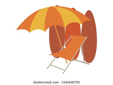 Umbrella icon with hammock and surfboards.