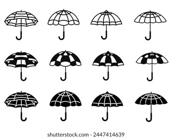 Umbrella icon illustration collection. Black and white design icon for business. Stock vector.