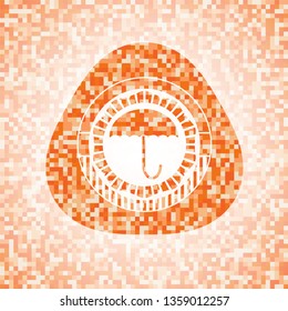 umbrella icon inside abstract emblem, orange mosaic background