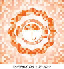 umbrella icon inside abstract orange mosaic emblem with background