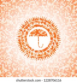 umbrella icon inside abstract orange mosaic emblem