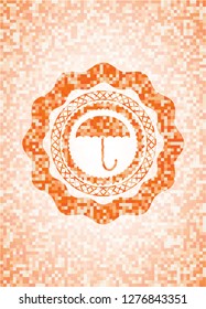 umbrella icon inside abstract orange mosaic emblem