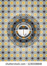 umbrella icon inside arabesque badge. arabic decoration.