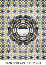 umbrella icon inside arabesque badge background. arabic decoration.