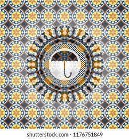 umbrella icon inside arabesque emblem. arabic decoration.